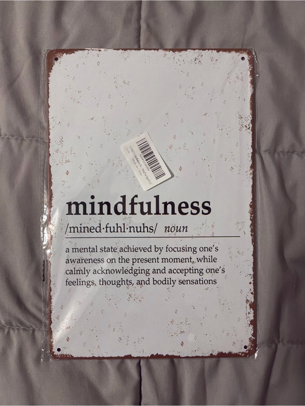 Mindfulness Decorative Metal Sign with Brown Distressed Edge